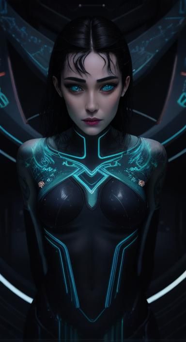 Tron Girl on Spaceship in Cyberpunk Style