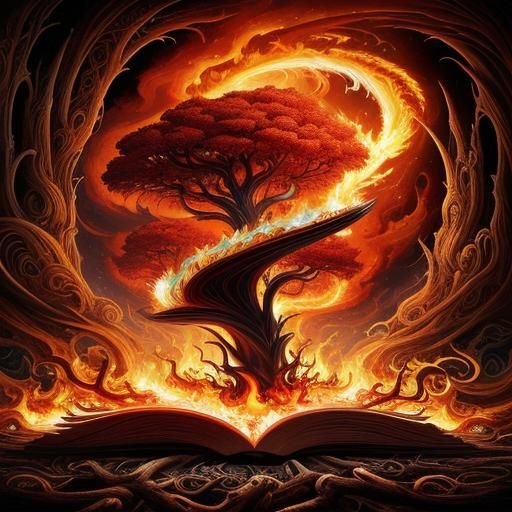 Flaming Tornado Trees, Fantasy 3D Illustration