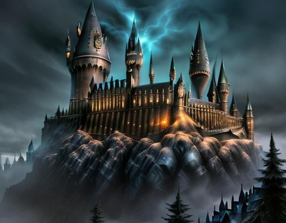 Hogwarts on a Golem in Ethereal Fantasy Style
