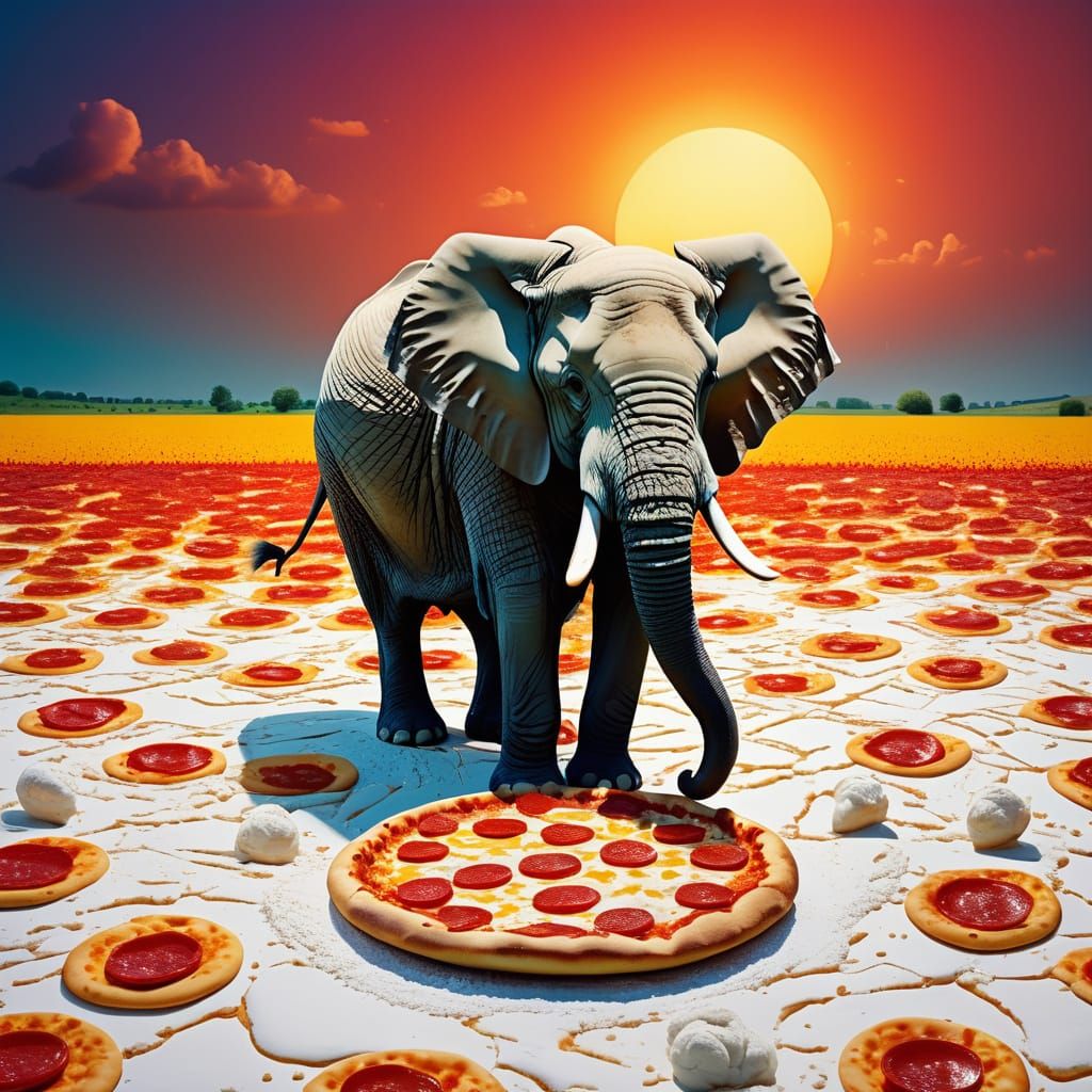 A majestic elephant with mozzarella pizza