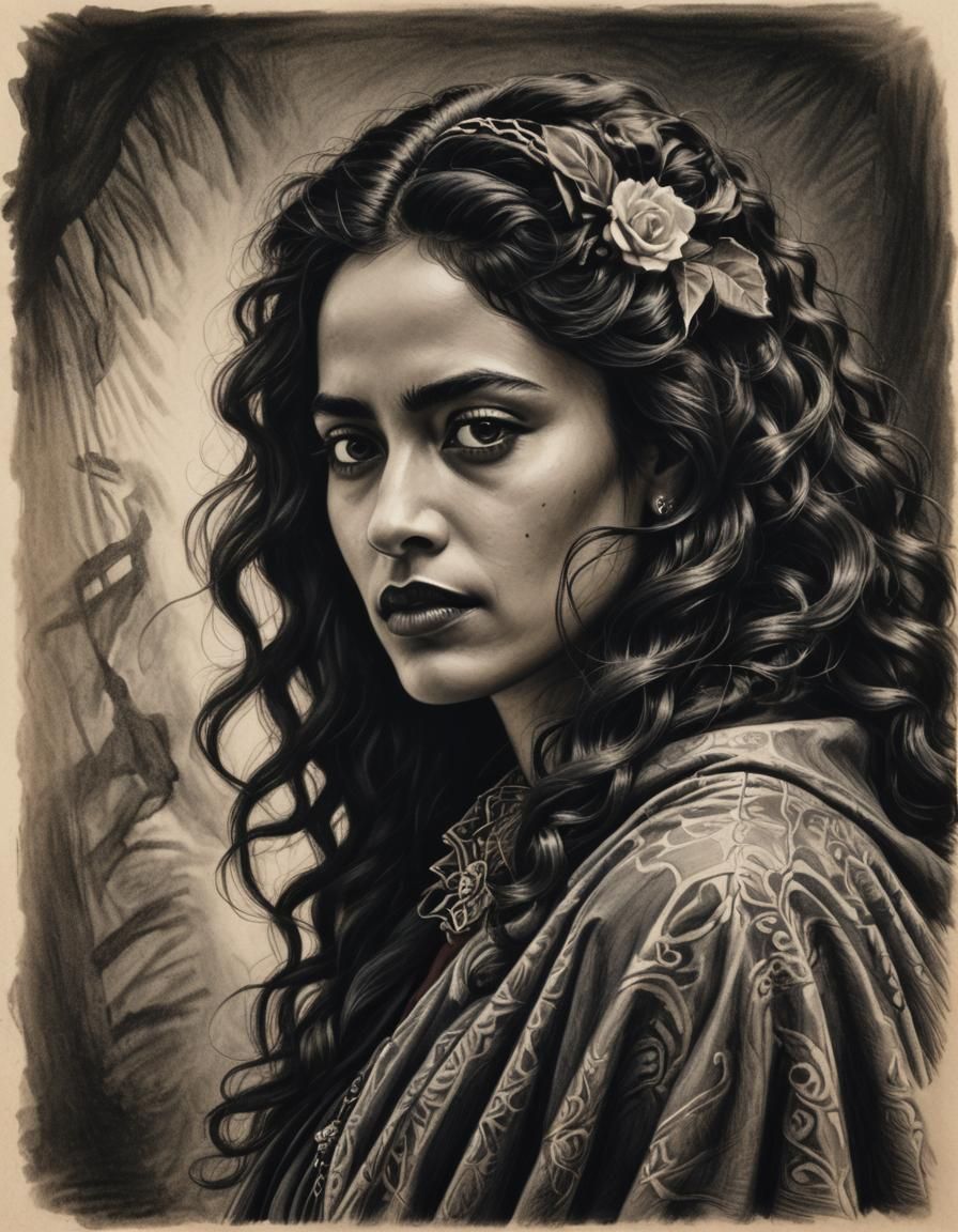 Medieval Hispanic Woman Portrait in Chiaroscuro Style