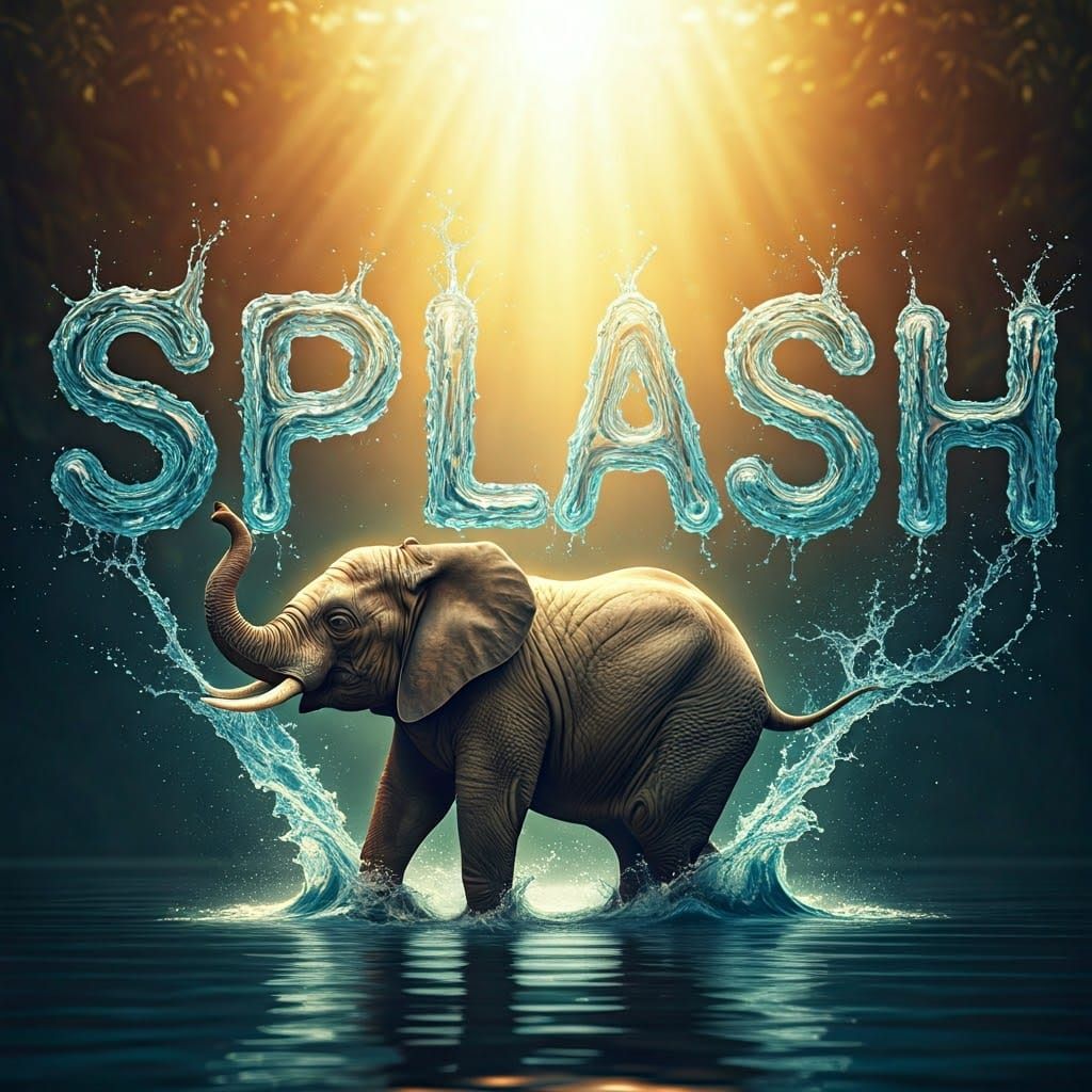 Elephant Creates a Splash in Ornate Art Nouveau Style