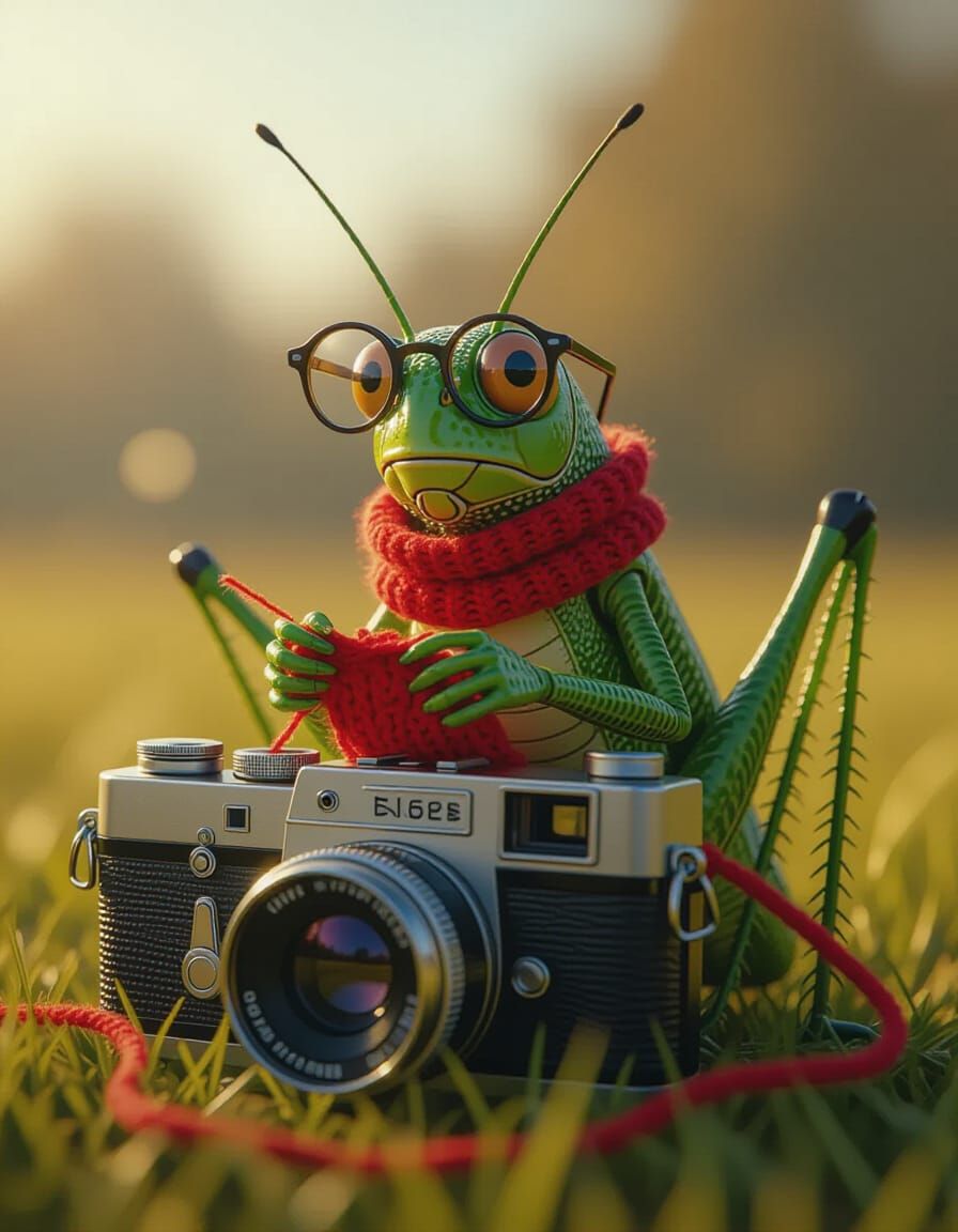Grasshopper Knits on Camera: Detailed Digital Art