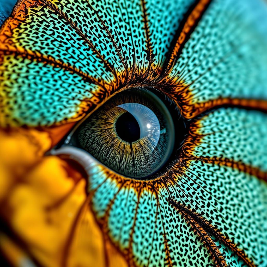 Human Iris Merged into Butterfly Wing Macro Texture