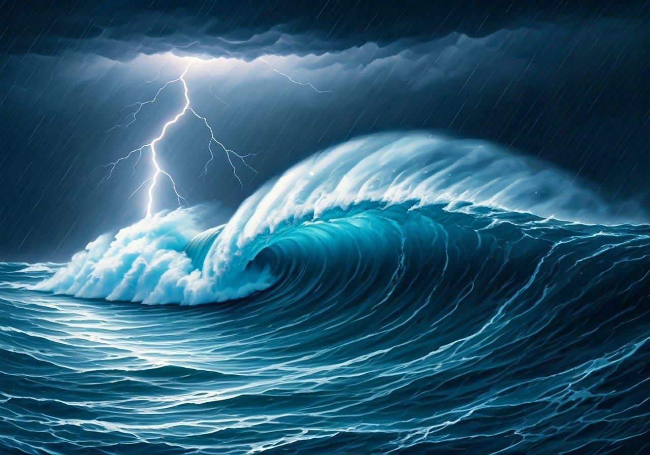 Dramatic Seascape Lightning Strike in Impressionistic Style