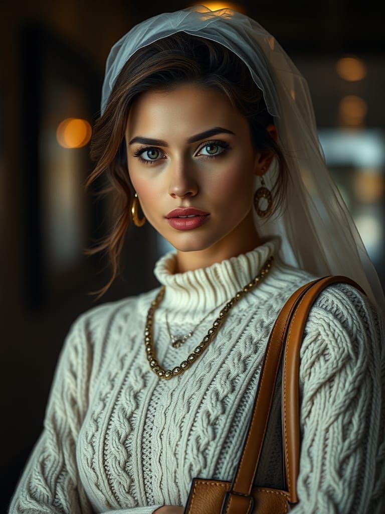 Stunning Woman in Veil: Cinematic Fashion Portrait