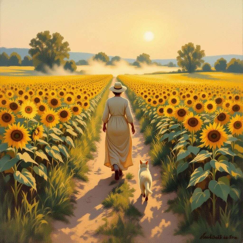 Sunflower Field at Dawn, Impressionist Style