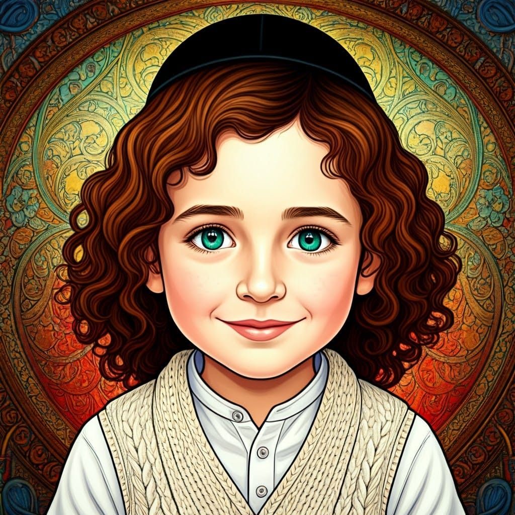 Stained Glass Boy in Vibrant Art Nouveau Style