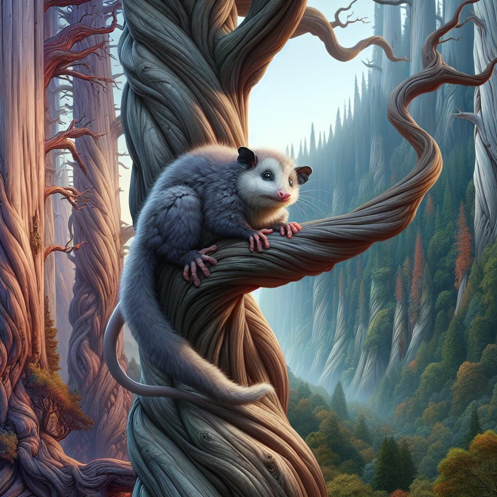 Detailed Possum Concept Art on Towering Tree