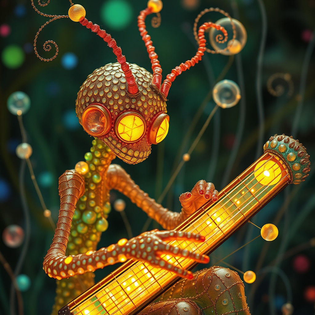Whimsical Skeksi Musician in Opalescent Wonderland