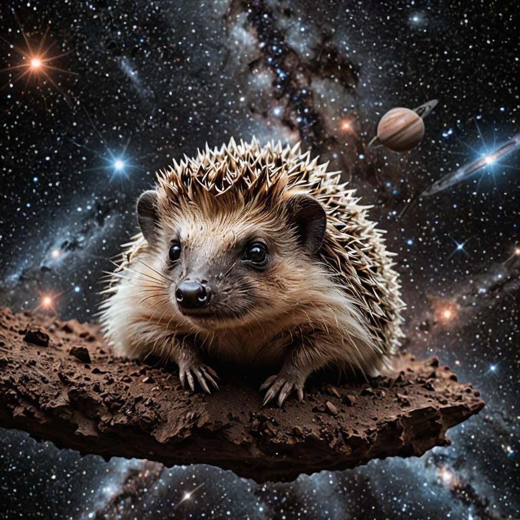Hedgehog's Whimsical Interstellar Journey Through Space