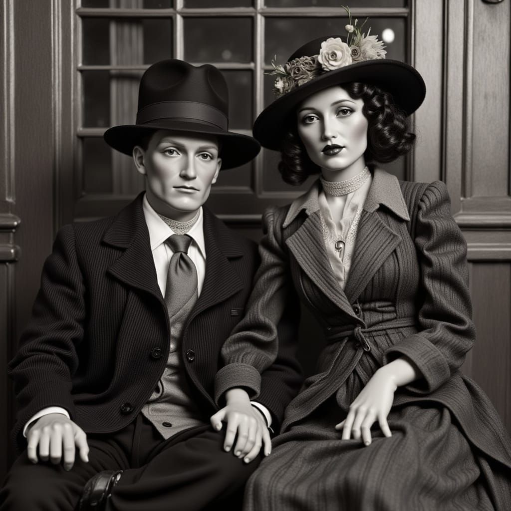 Bonnie and Clyde Bank Robbery in 1920s Style