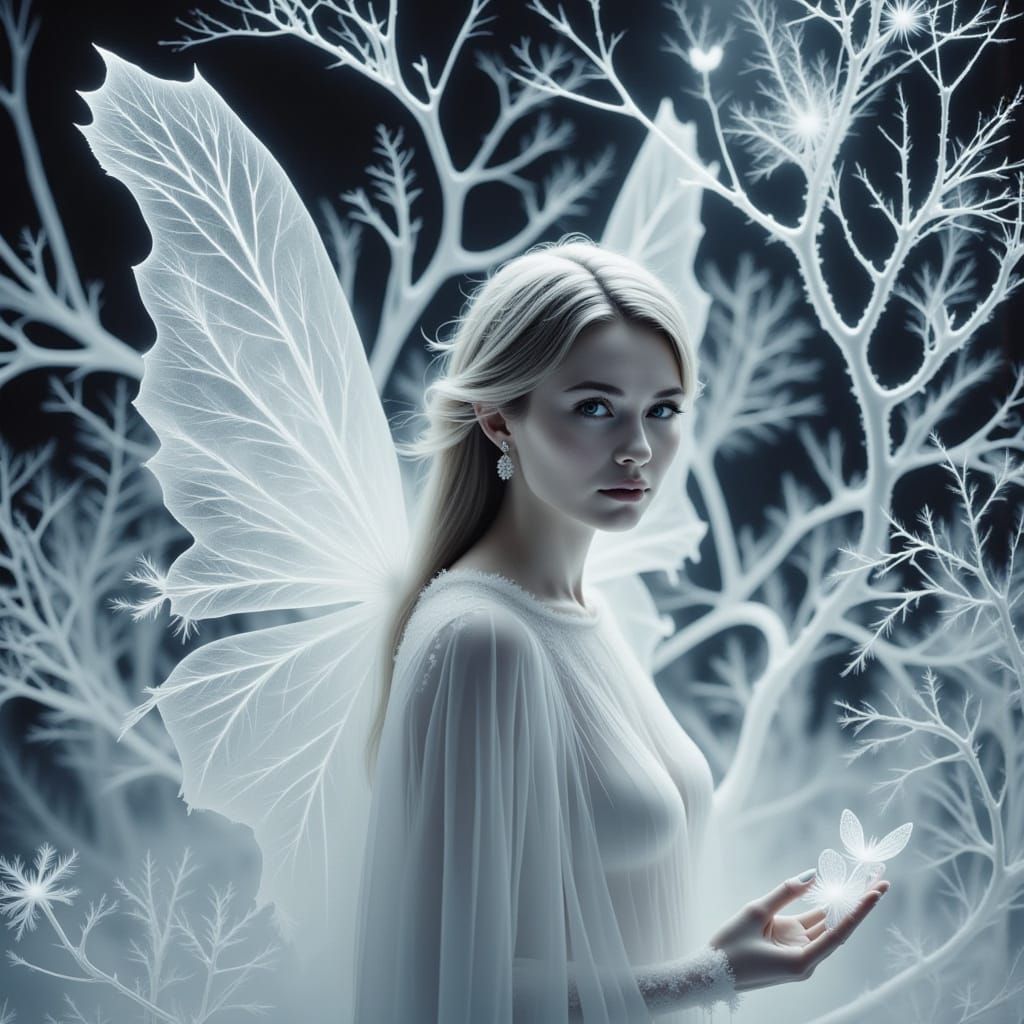 Ethereal Snow Fairy in Frosty Winter Landscape