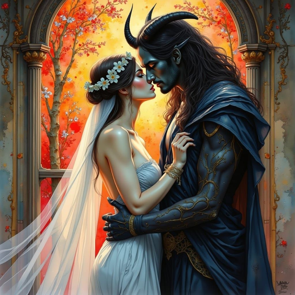 Dreamy Watercolor Portrait of a Sensual Encounter