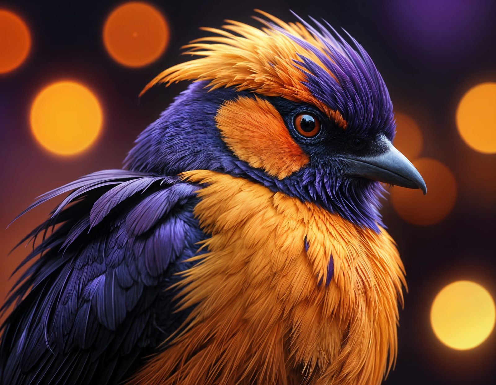 Vivid Orange and Purple Bird Perched Majestically