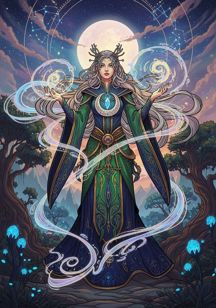Enchanting Sorceress Casting Spell in Art Nouveau Style