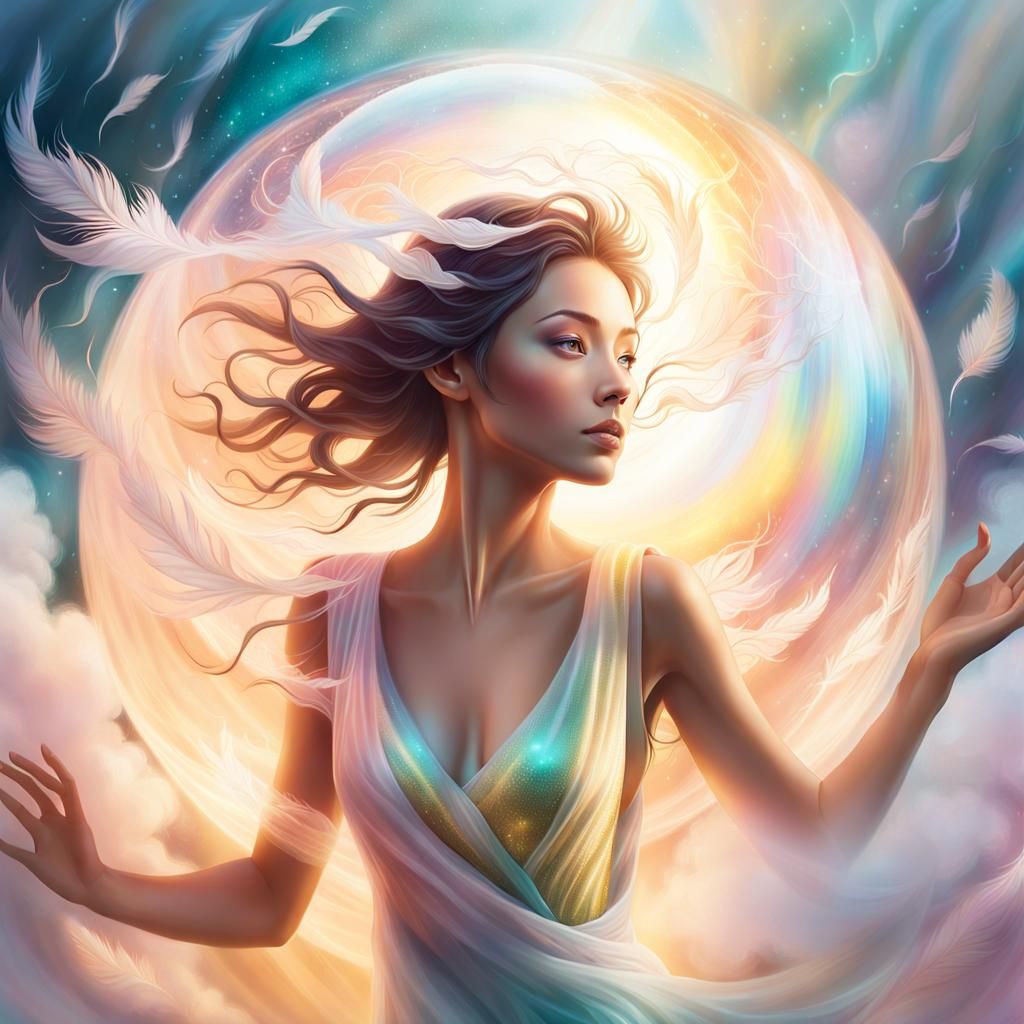 Dreamy Woman and Shimmering Sphere: Fantasy Illustration