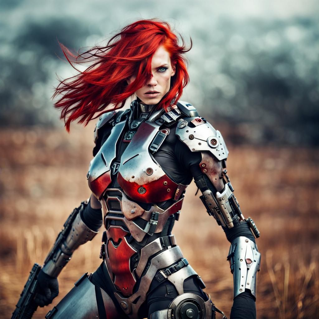 Cyborg Woman in Battlefield