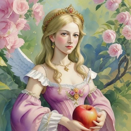 Baroque Queen with Angel in Gouache Style