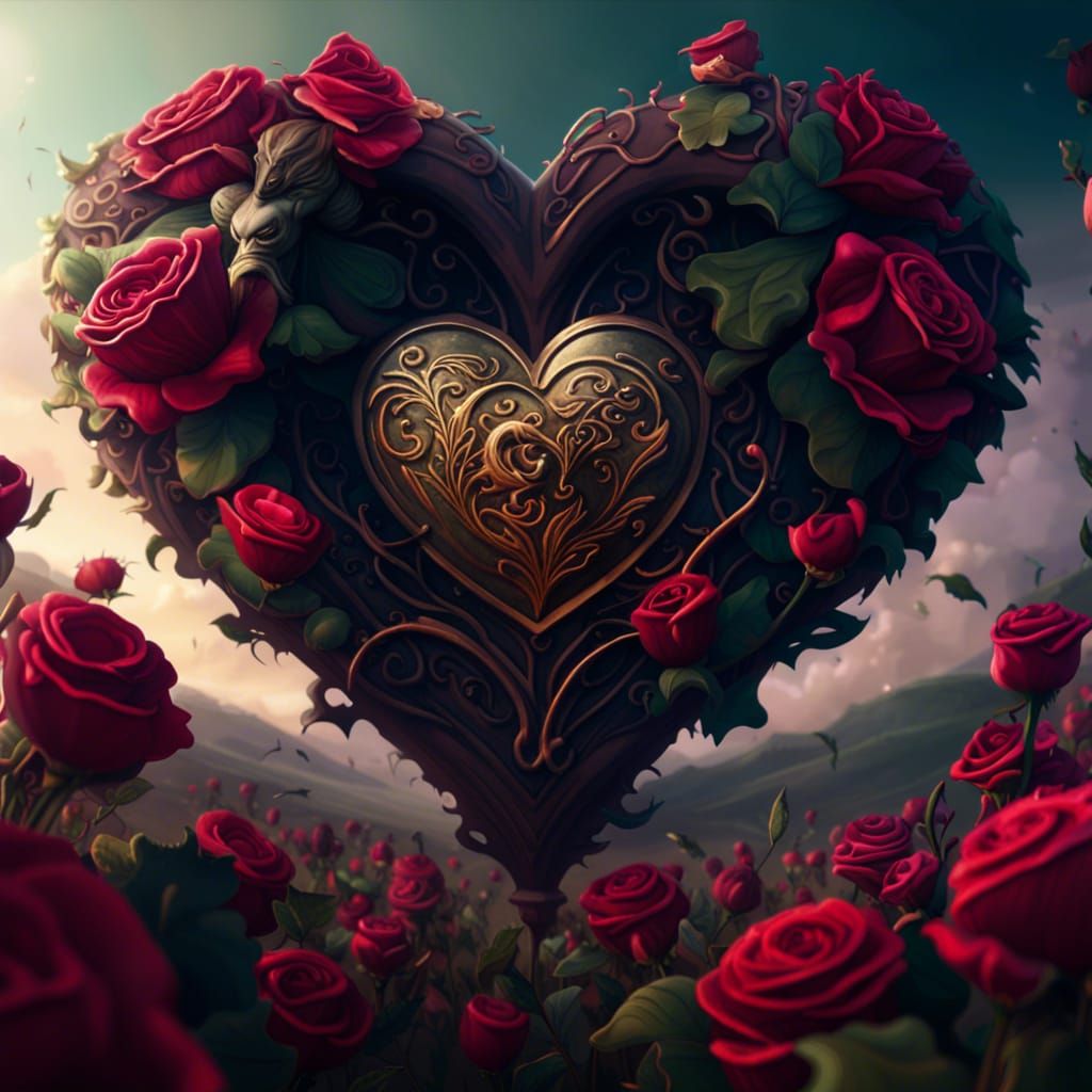 Angelic Seraphim Heart in Rose Field Art