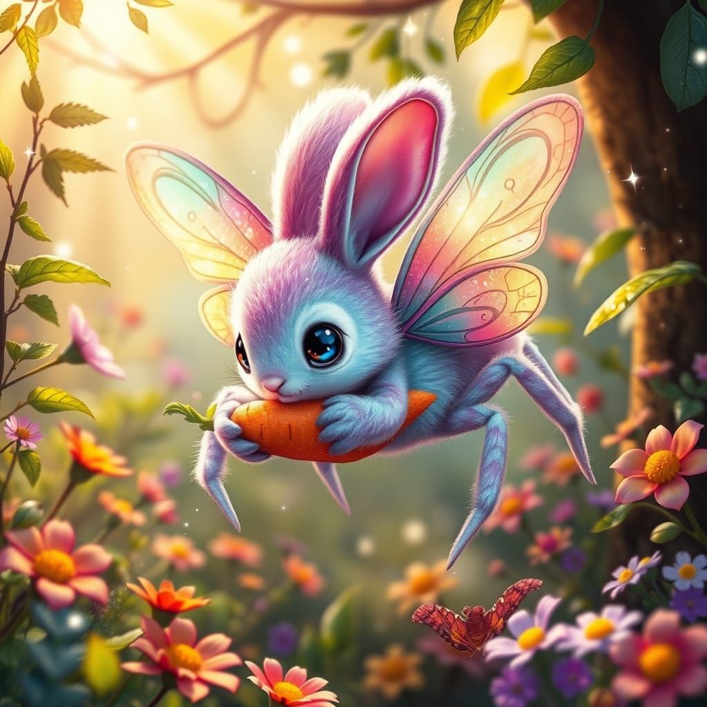 Whimsical Fantasy Creature in Vibrant, Magical Forest