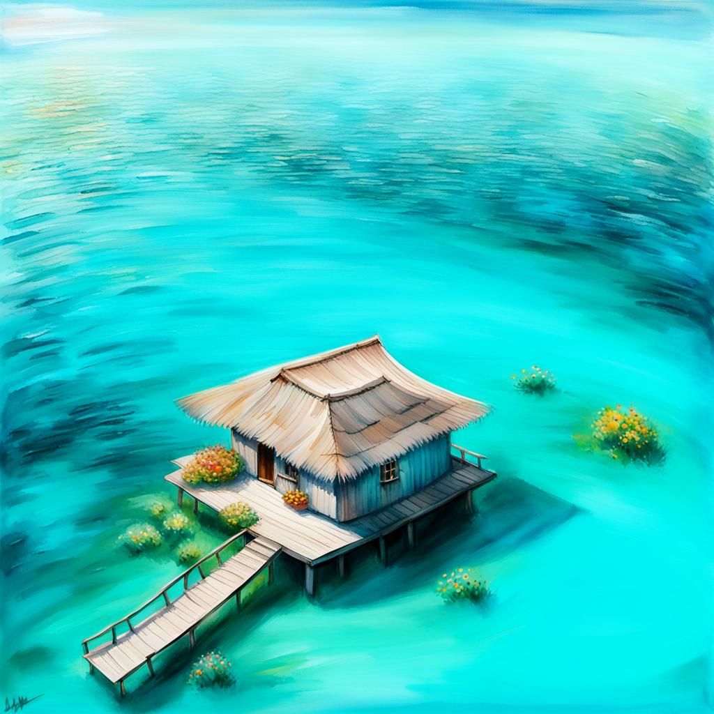 Idyllic Cottage in Meadow, Watercolor Painting