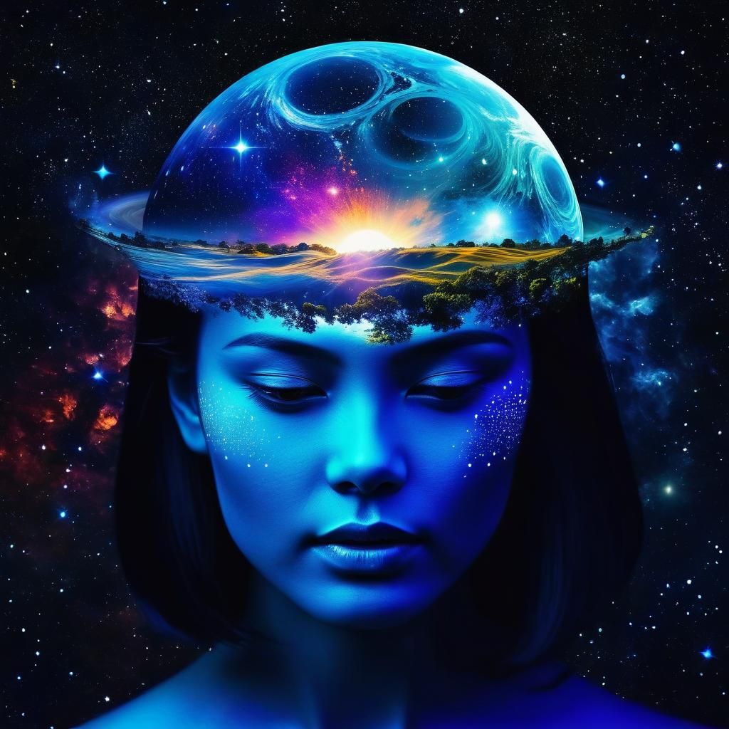 Astral Mindscape: Double Exposure Galaxy Art