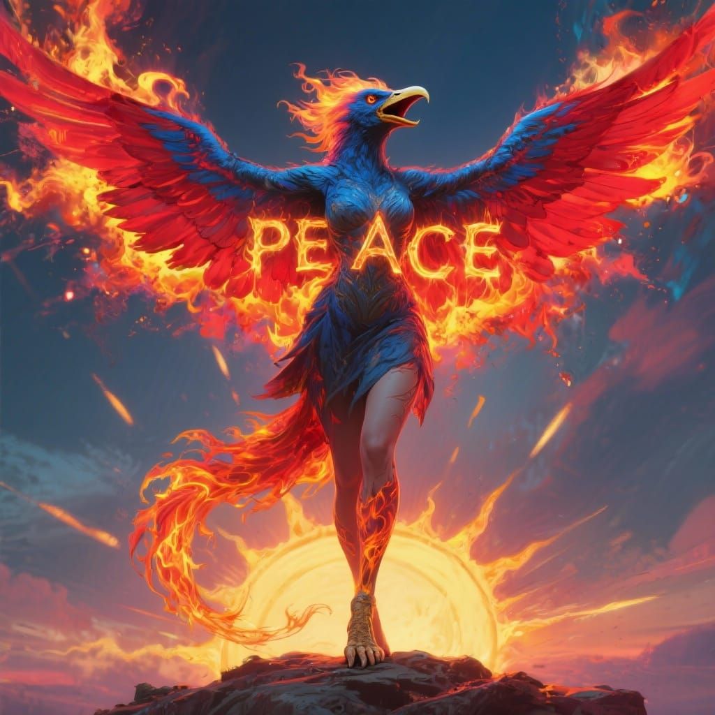 Phoenix Woman Hybrid Screaming Flames of Peace