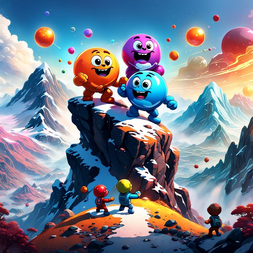 Gumball and Darwin's Mountain Battle in Cartoon Style