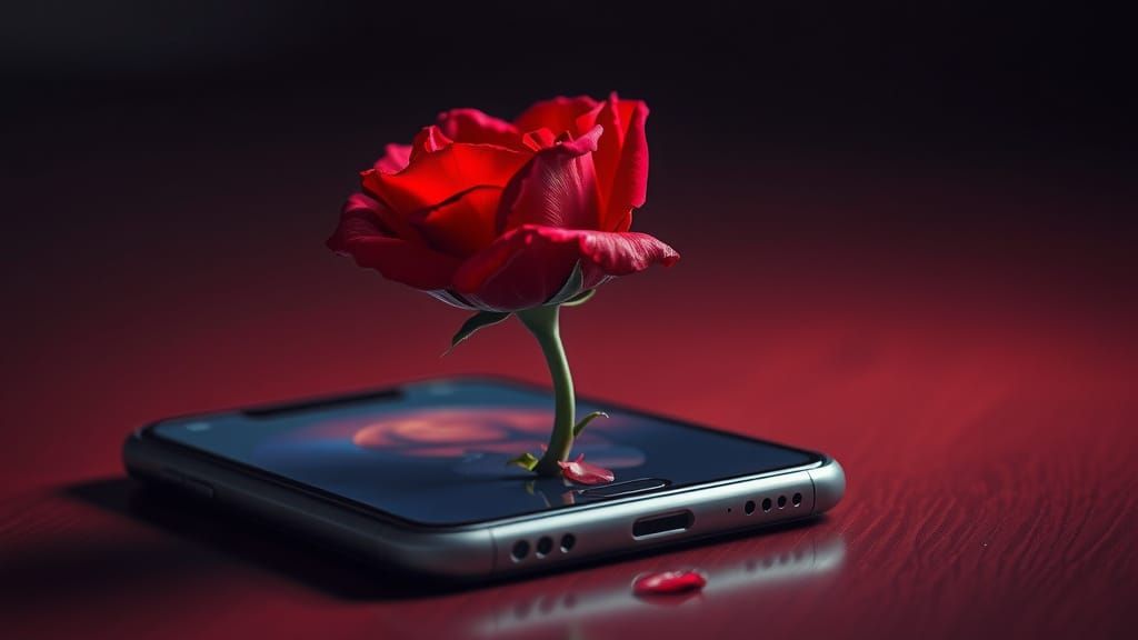 Hyperrealistic Red Rose Blossoming From Phone