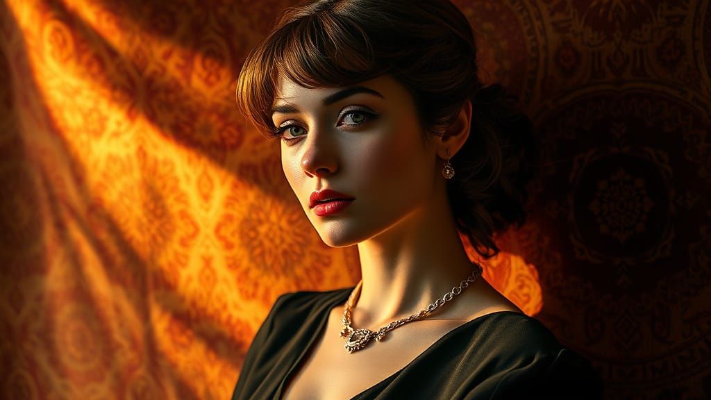 Elegant Woman with Enigmatic Smile in Hyperrealistic Style