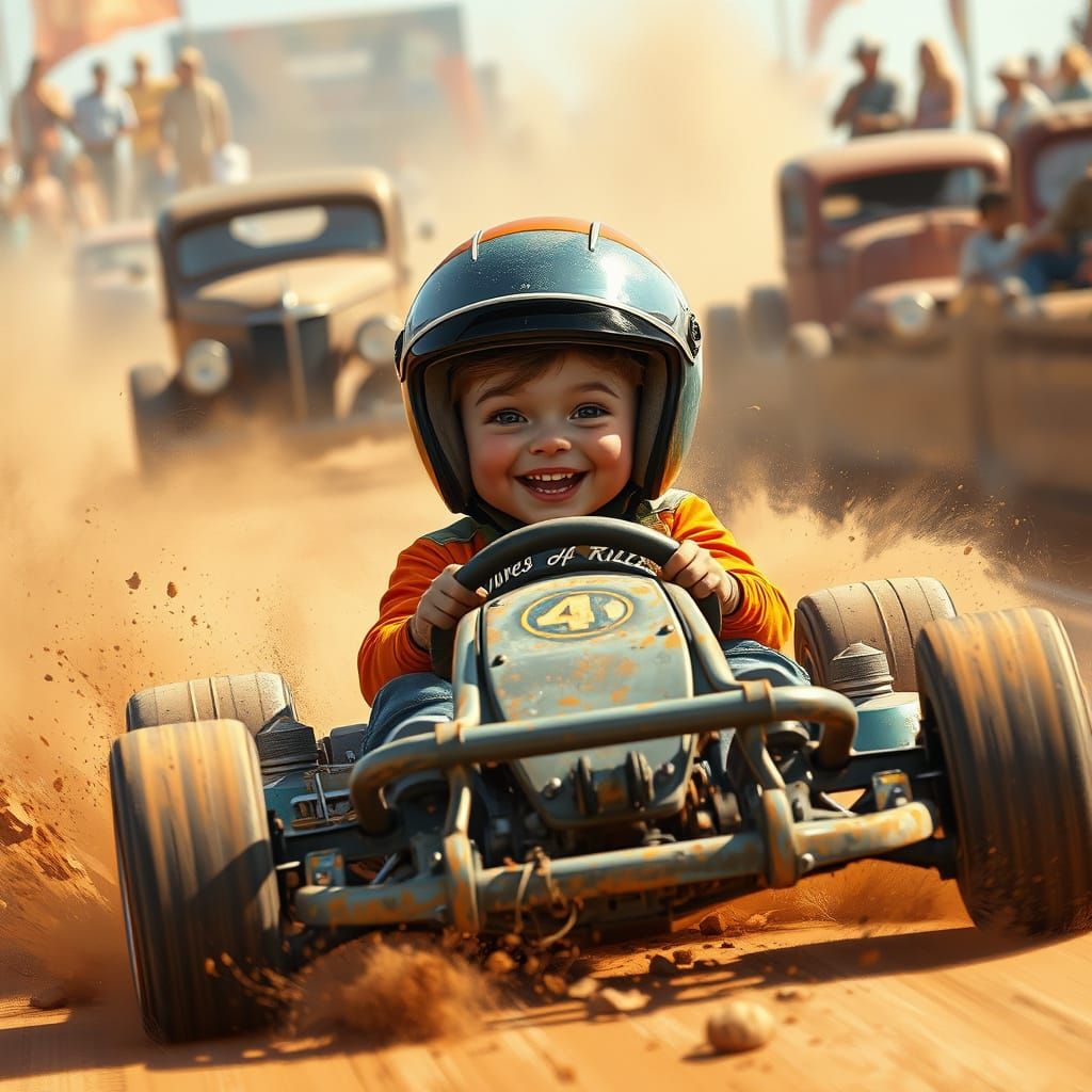 Vibrant Go-Kart Racing in a Futuristic Dirt Track