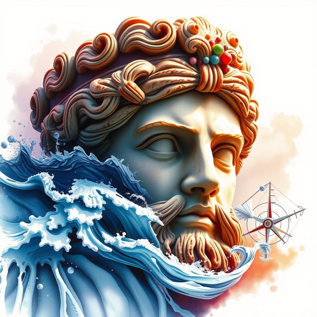 Cookie and Greek Statue Head in Watercolor