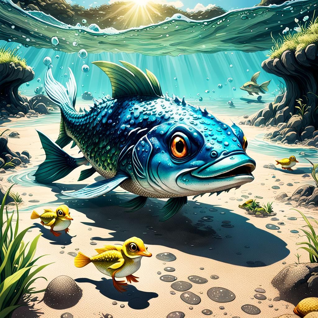 Sea Monster's Escape: 3D Anime Art on Bunny Bay