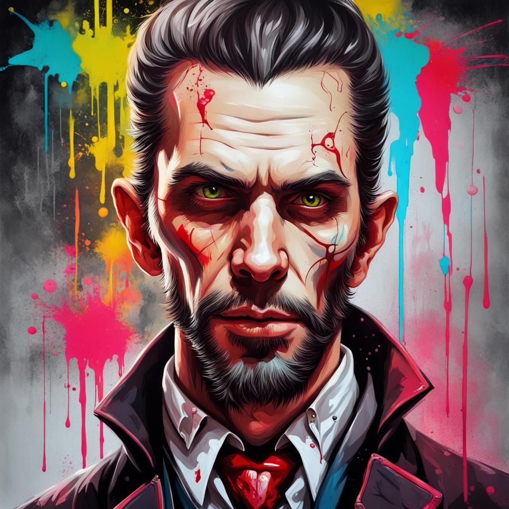 Handsome Vampire Doctor Portrait in Graffiti Art