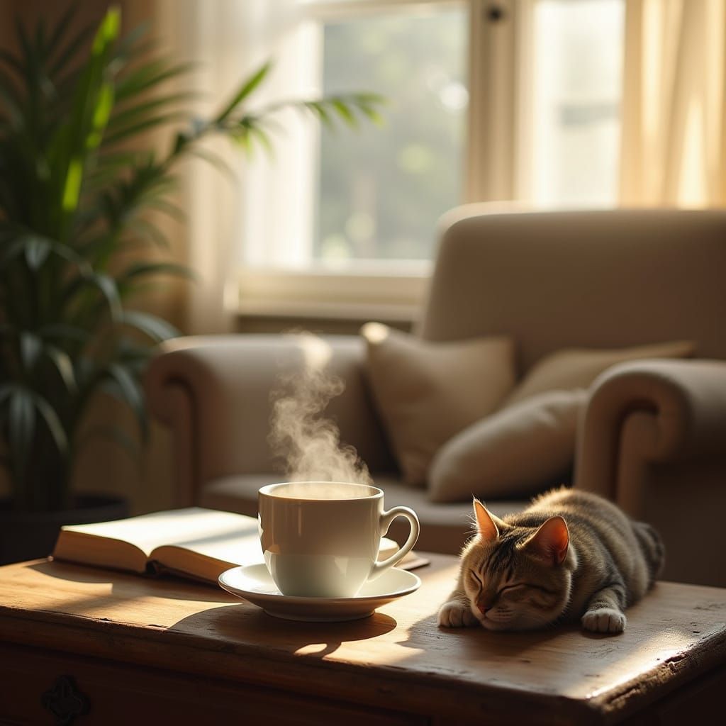 Cozy Morning Scene in a Sunlit Kitchen