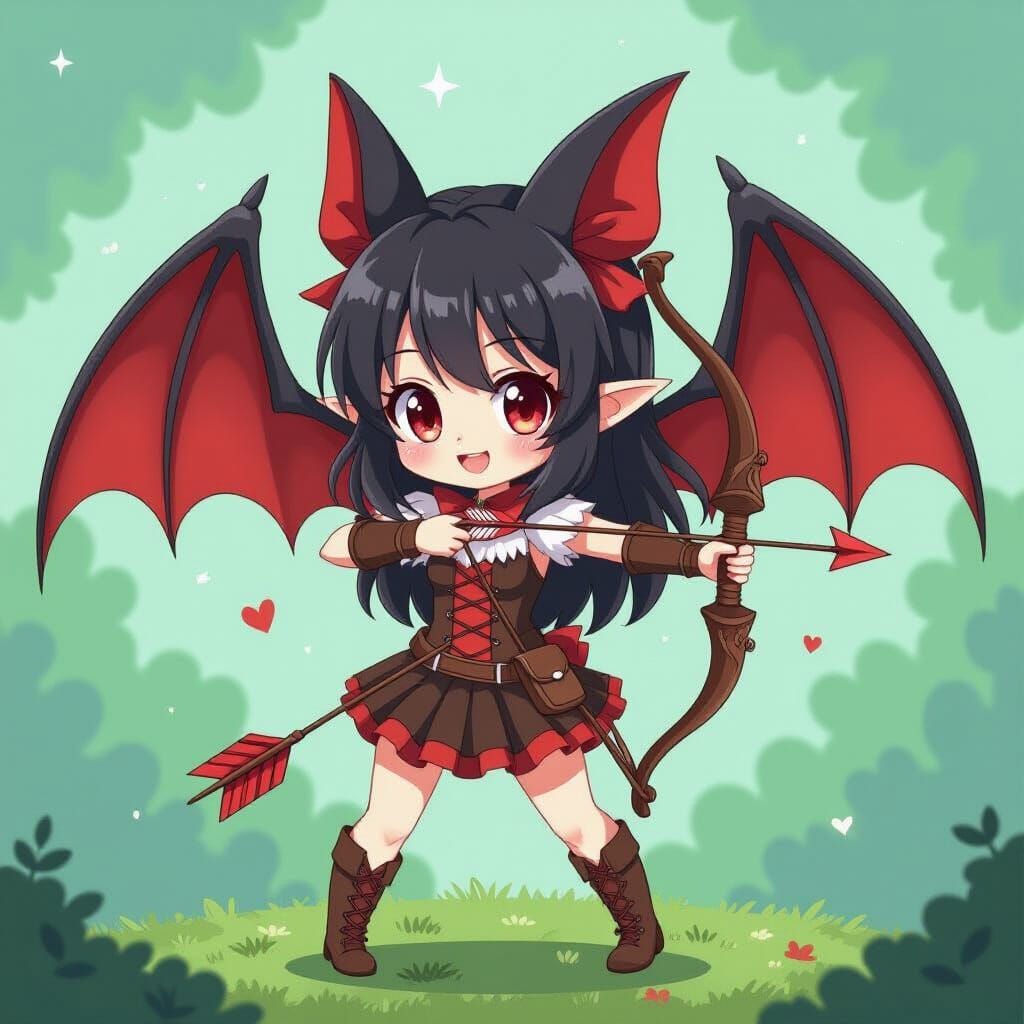 Kawaii Anime Vampire Cupid with Bat Wings