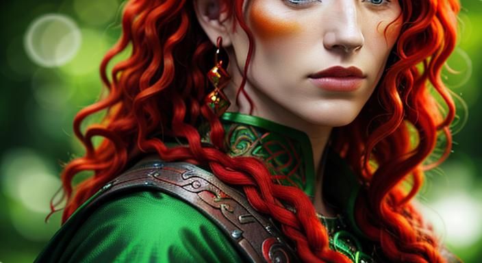Celtic Druid Woman with Red Hair, Digital Art