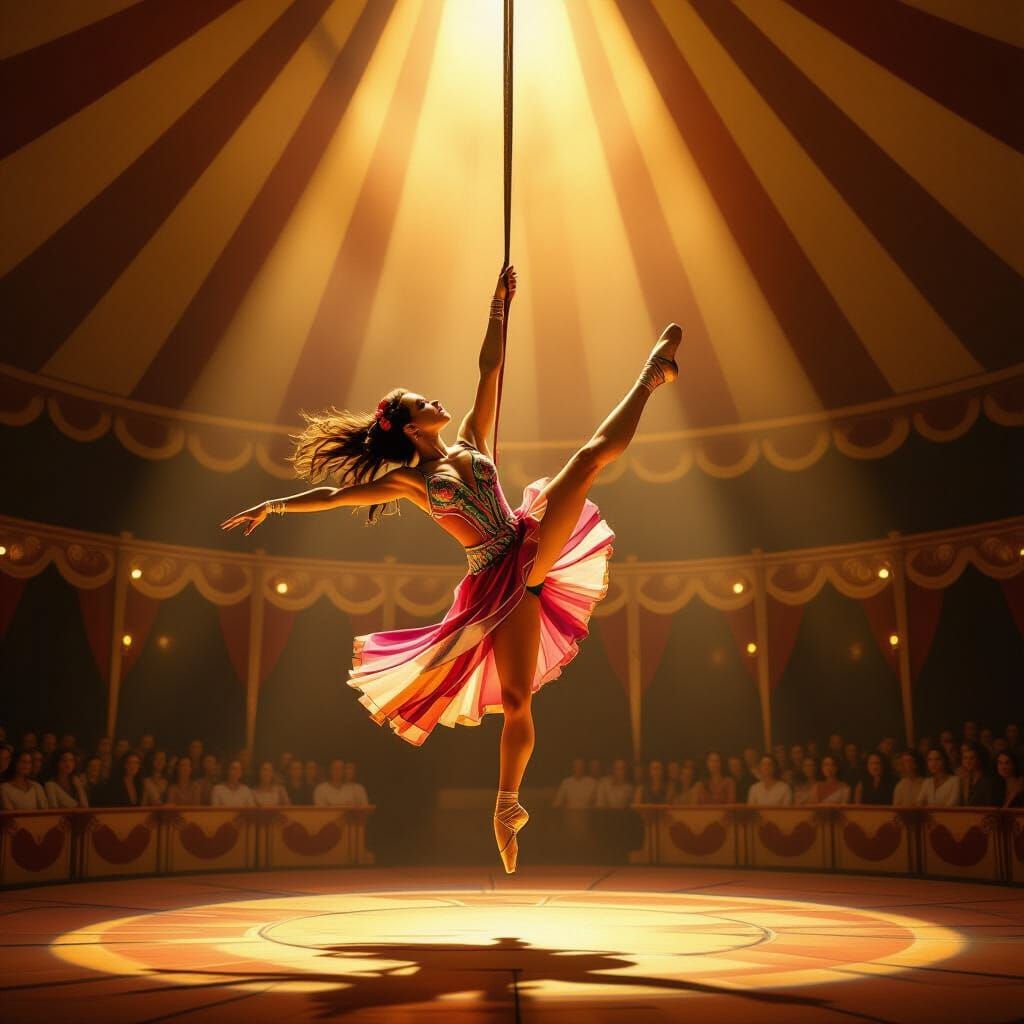 Daring Acrobat in Golden Hour Circus Tent