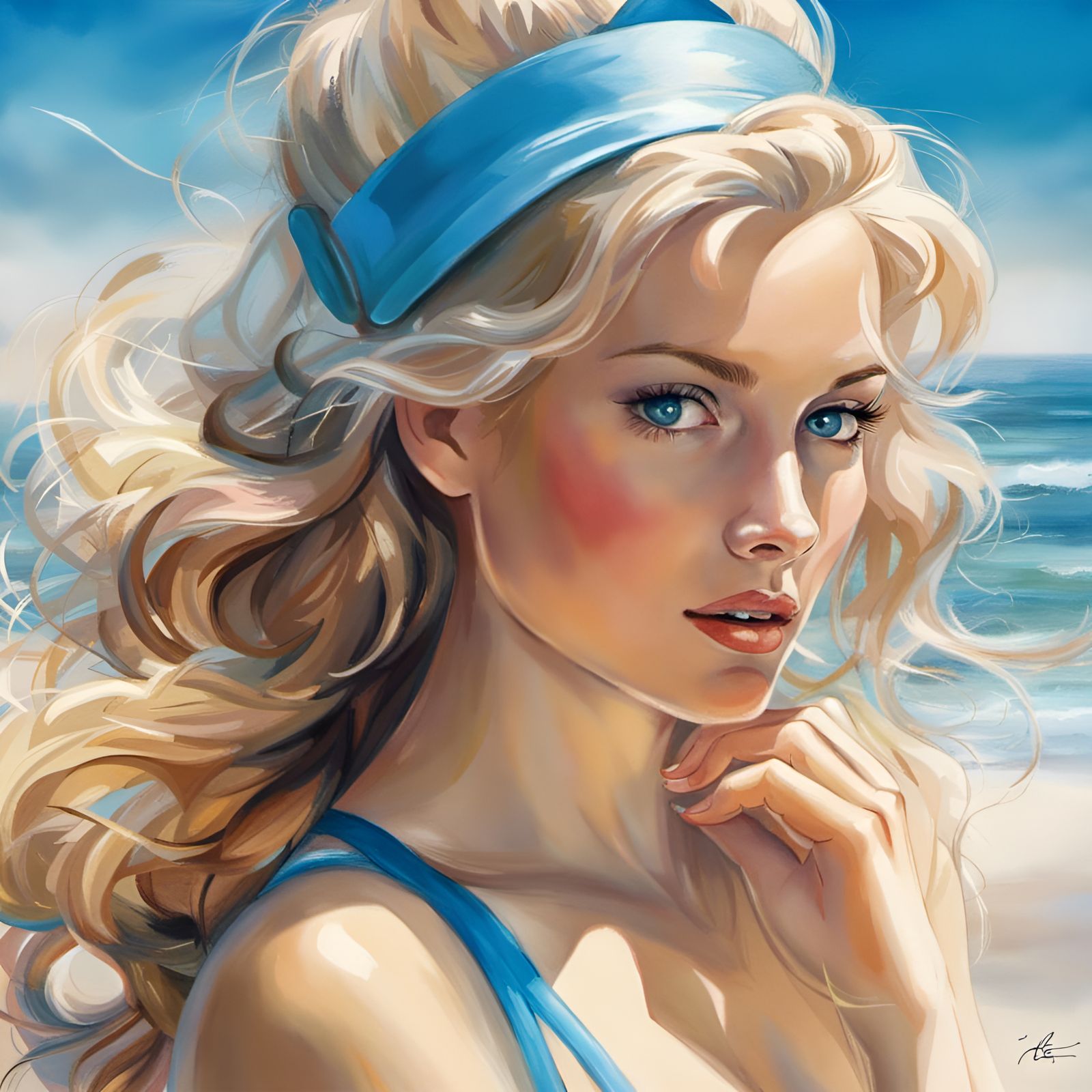 Cinderella Portrait on the Beach in Photorealistic Style