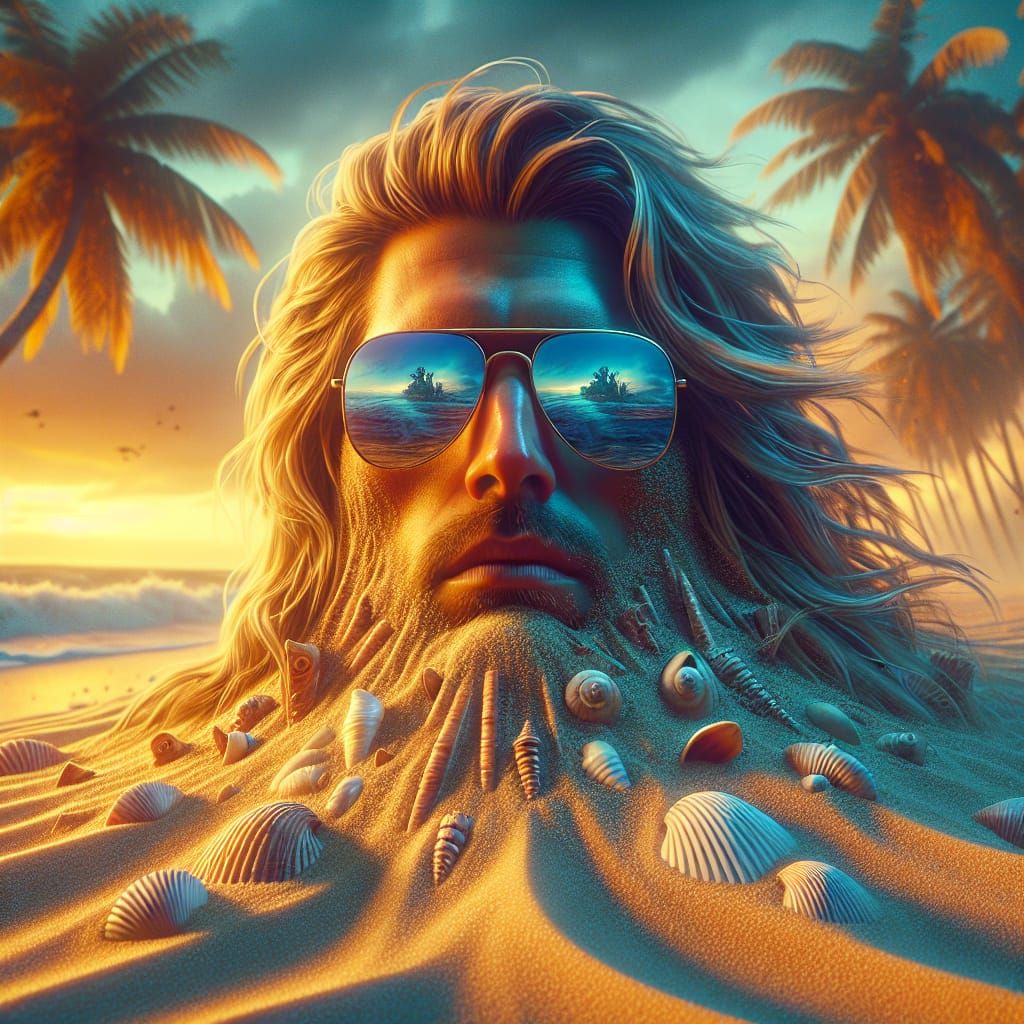 Man Buried in Beach Sand: Fantastical Concept Art