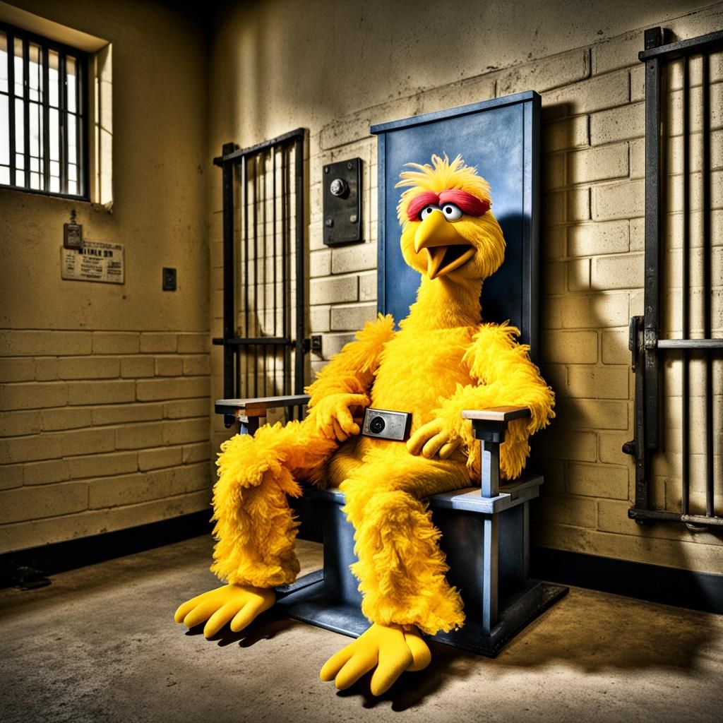 Big Bird in Electric Chair: Hyperrealistic HDR Render