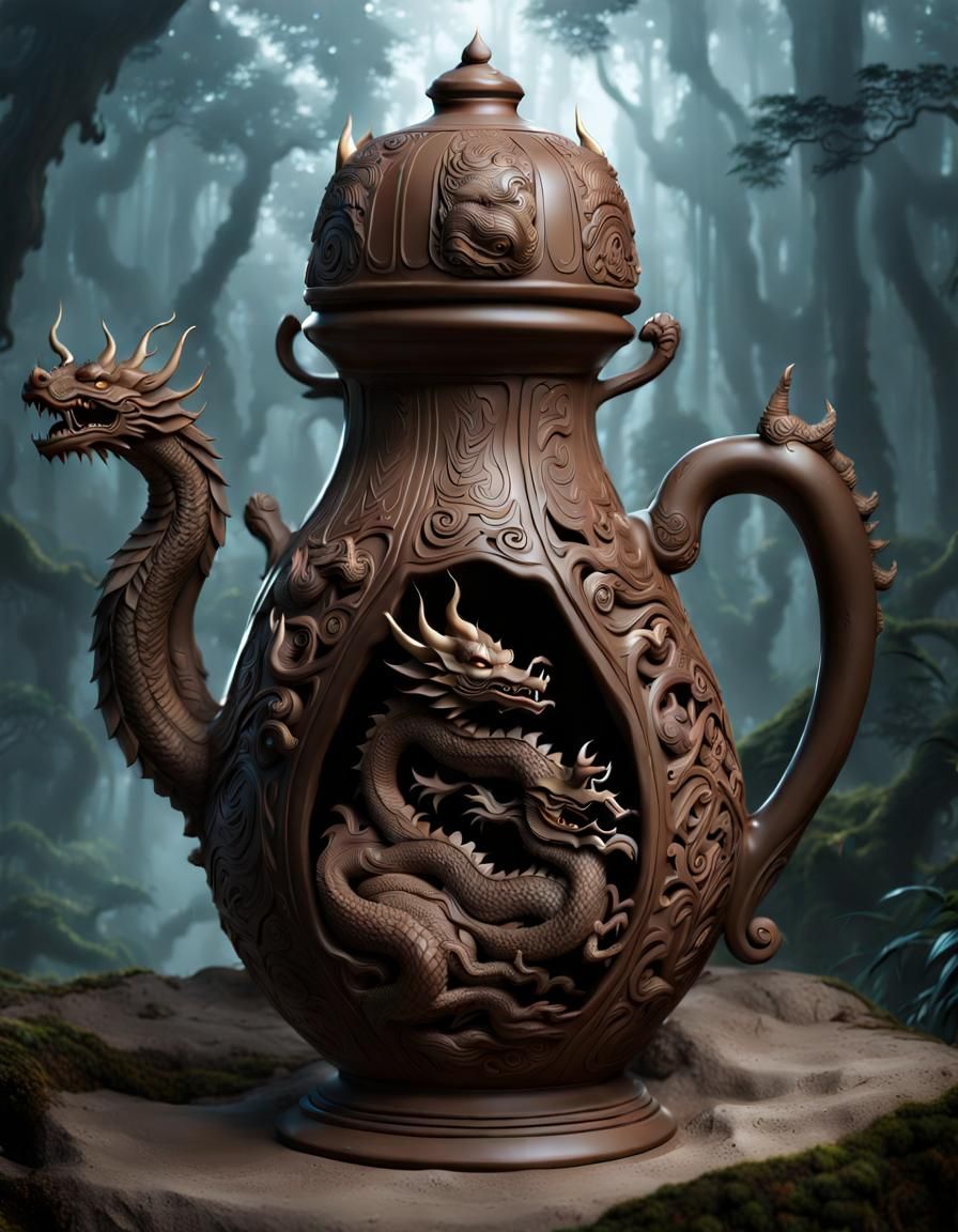 Futuristic Dragon Jug in Fantasy Forest: Digital Matte Paint...