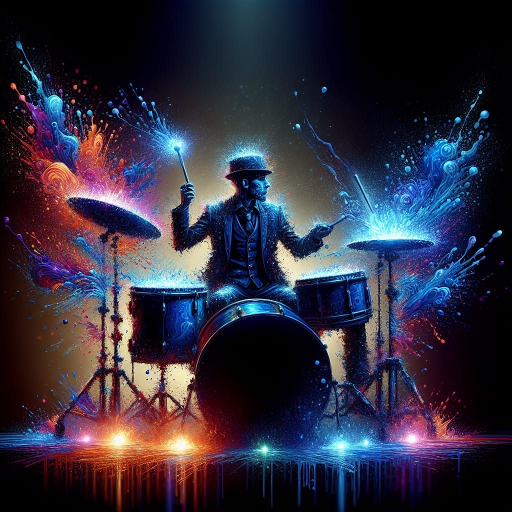 Drummer's Blue Symphony: Graffiti Art in Hyperrealism