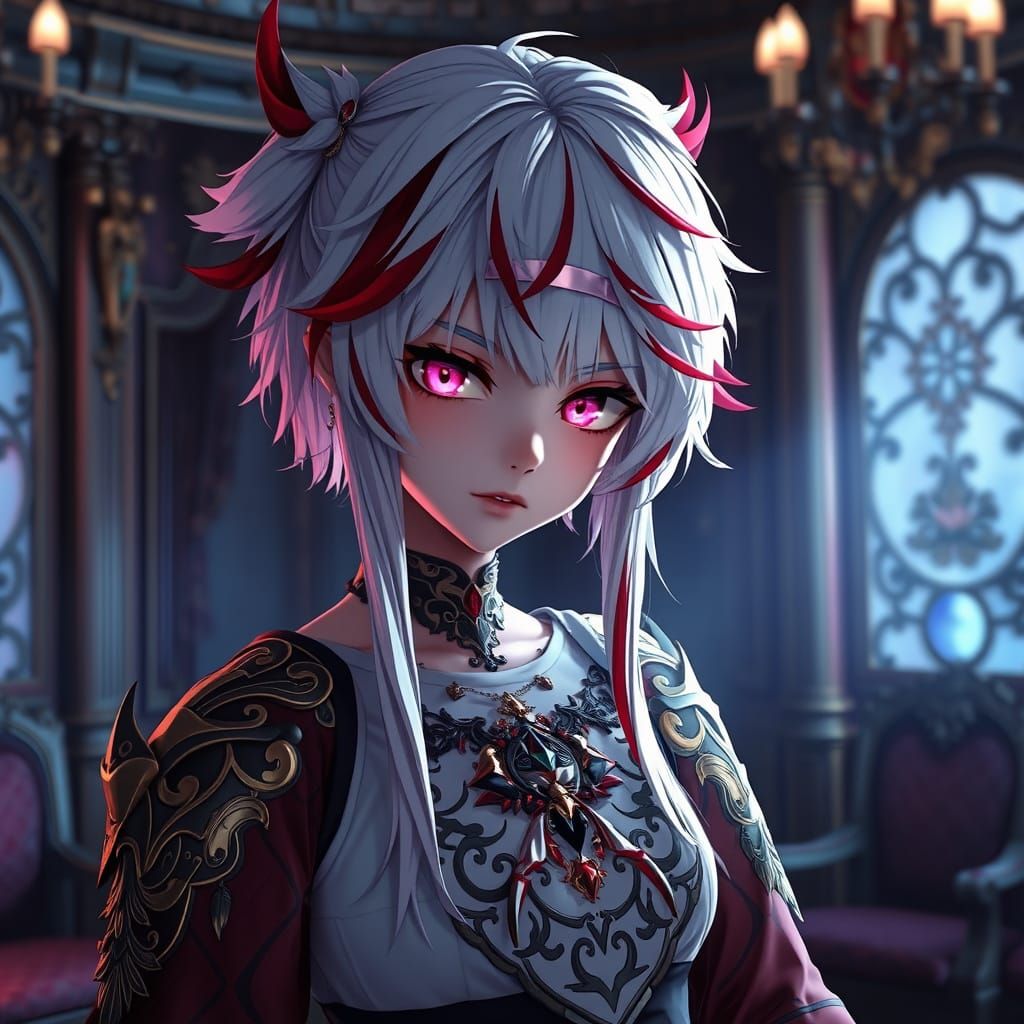 Anime Girl with White Hair and Red Streaks Scowls at Friend ...