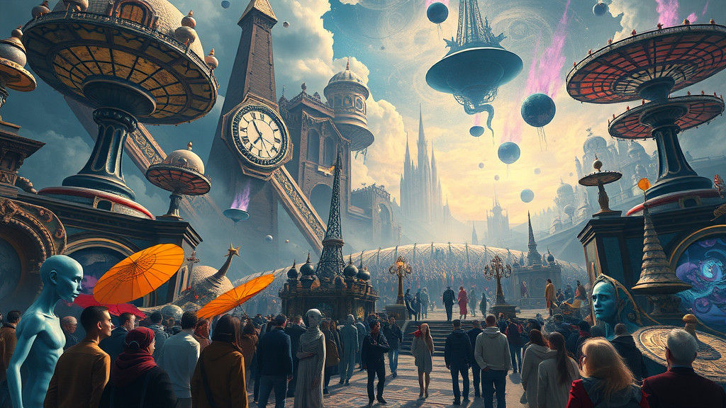 Surreal Gathering of Interdimensional Beings in Dreamscape