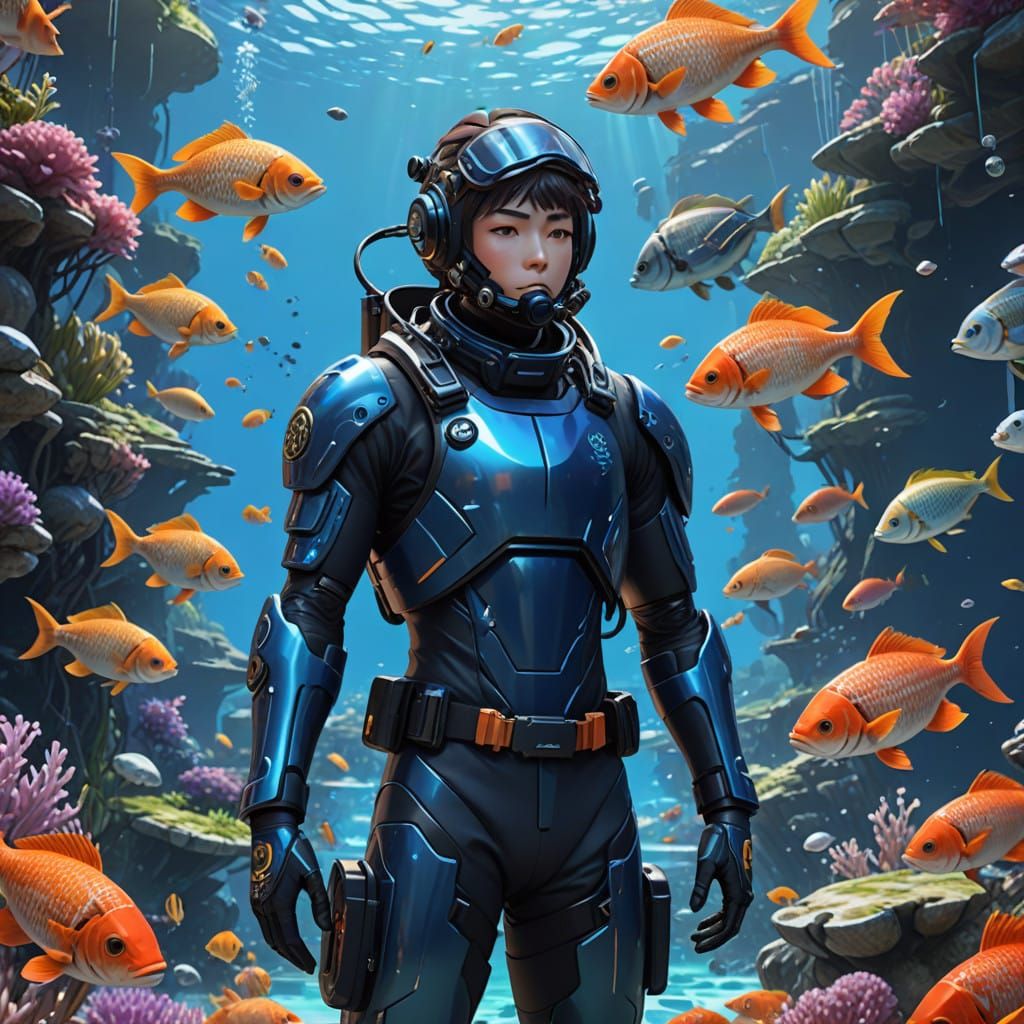 Diver in Vibrant Coral Reef Ecosystem