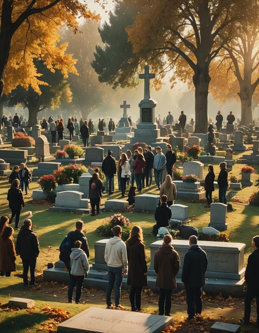 Solemn Graveside Gathering in Golden Light