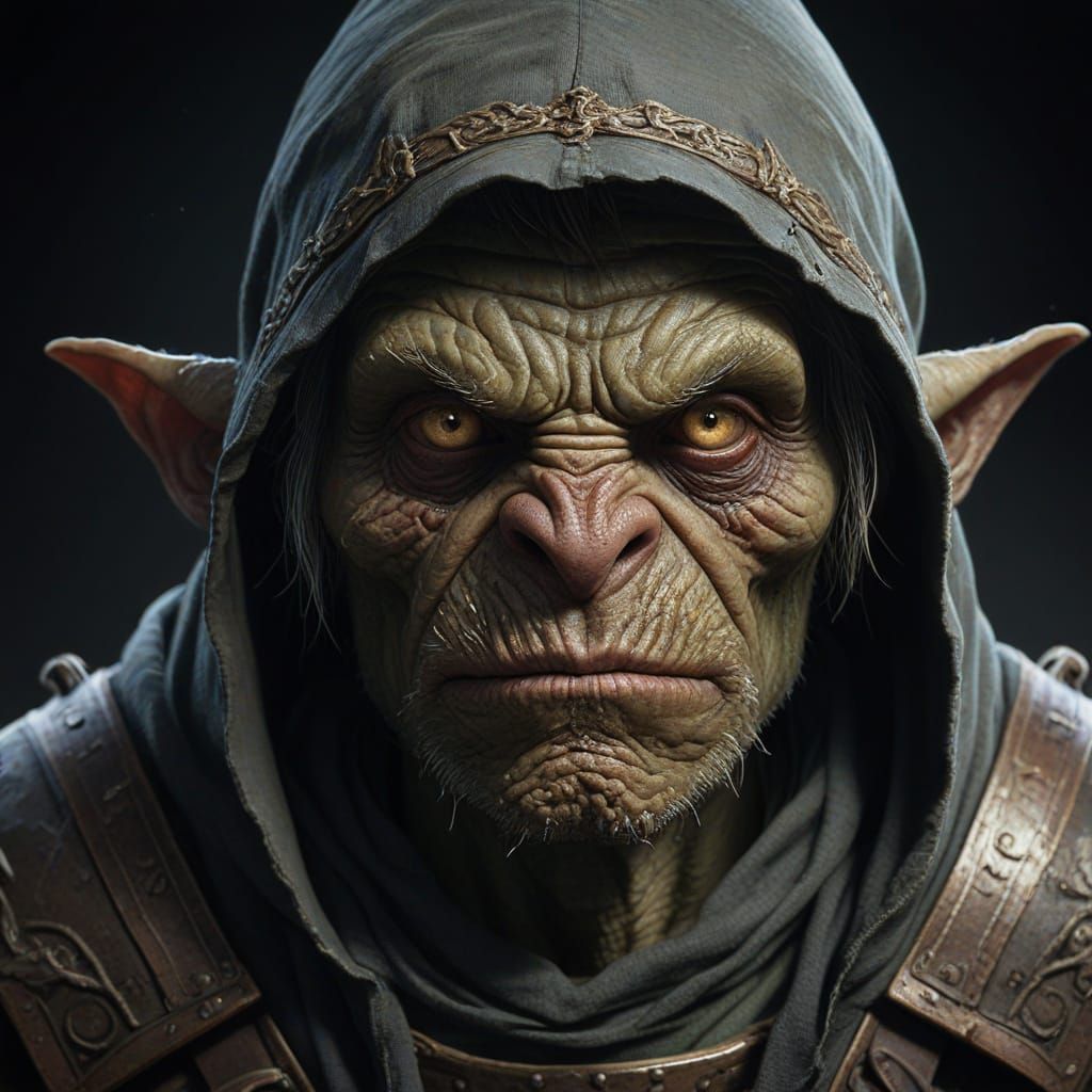 Muted Goblin Warrior in Intricate Armor Portrait