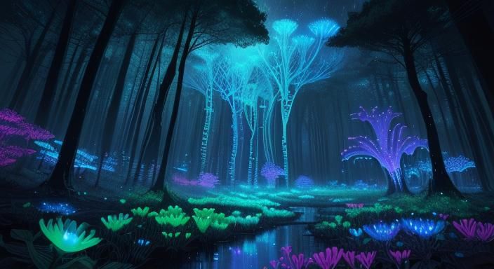Magical Bioluminescent Flower in Geometric Graffiti Art
